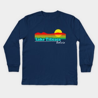 Funny - Lake Titicaca, Boliva (80's vintage look) Kids Long Sleeve T-Shirt